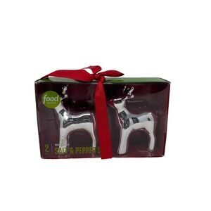 Food Network Reindeer‎ Salt & Pepper Shakers Silver Holiday Christmas Decor